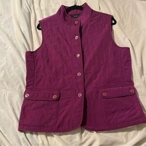 Talbots Rich Purple Diamond Quilted Vest Pockets L
